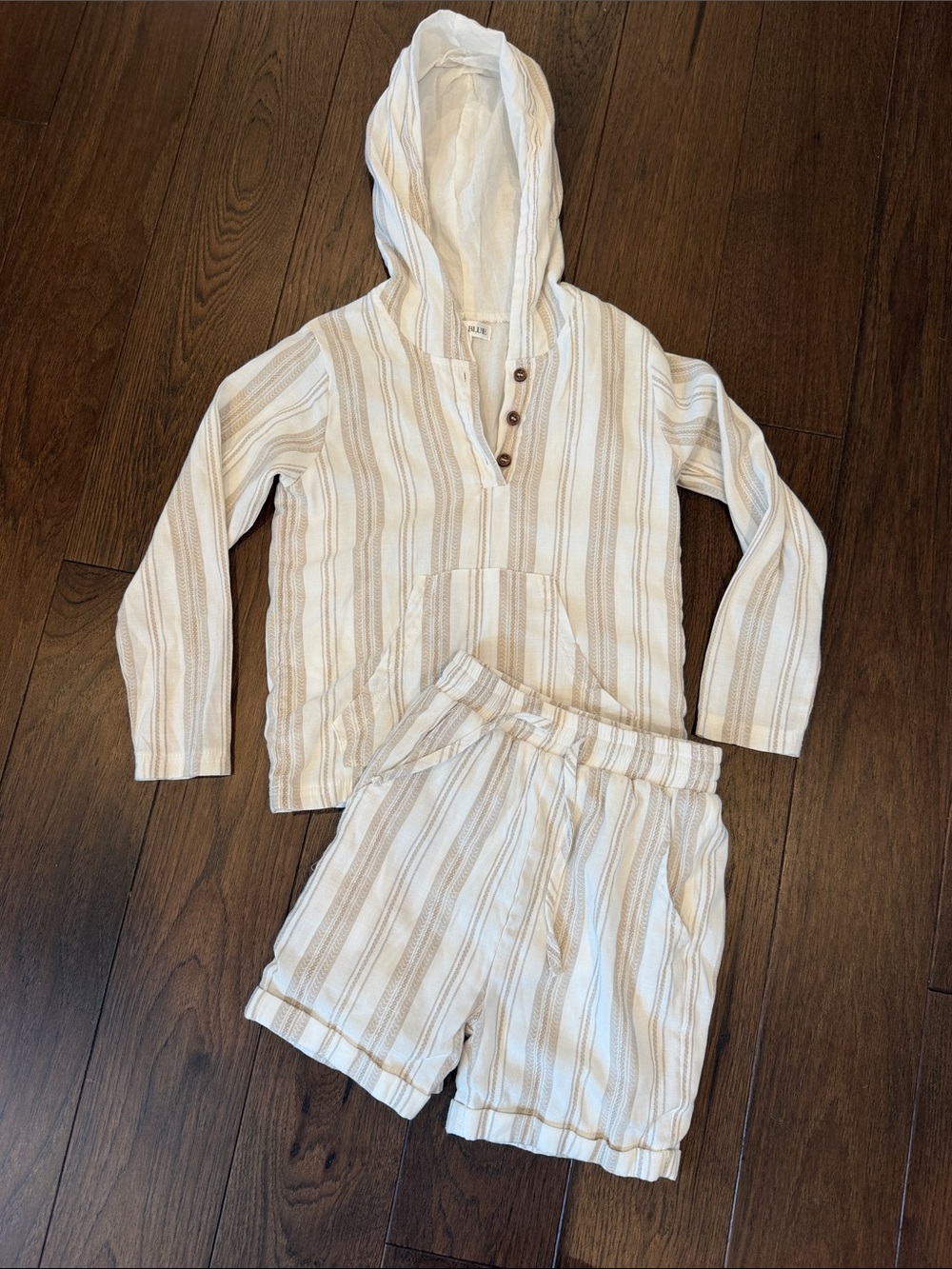 Indie Blue Knox Hoodie & Short Set in Desert Stripe Linen Size 5T - C39-192